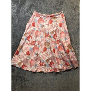 Vintage Unbranded Paper Tag Pink Floral Pleated Skirt - Size 15/16